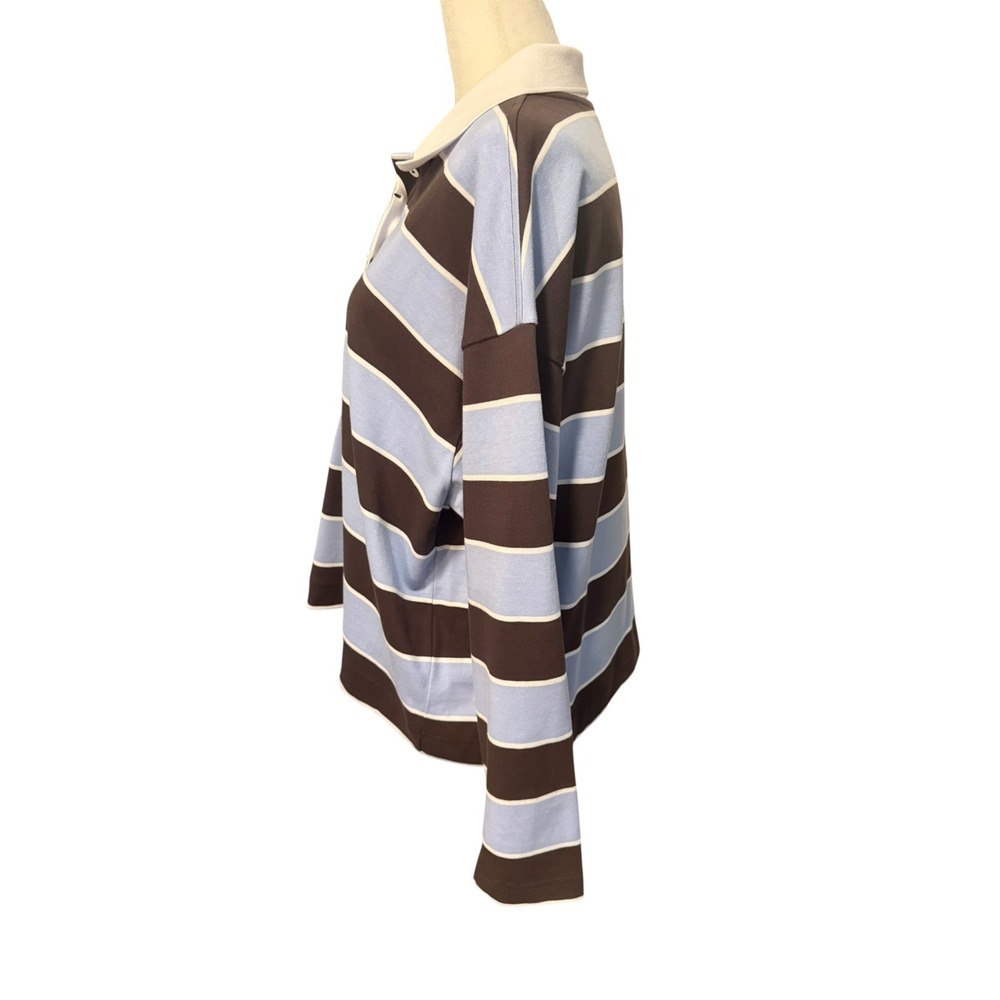 Madewell Striped Rugby Polo Shirt Tranquil Blue NZ386 Womens Medium NEW - Picture 3 of 8